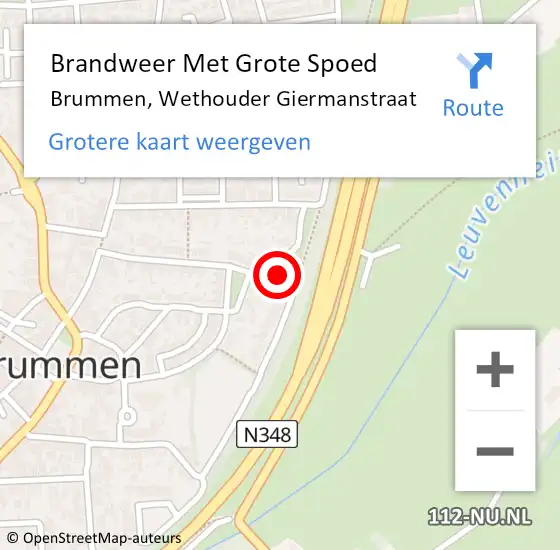 Locatie op kaart van de 112 melding: Brandweer Met Grote Spoed Naar Brummen, Wethouder Giermanstraat op 10 april 2016 16:44