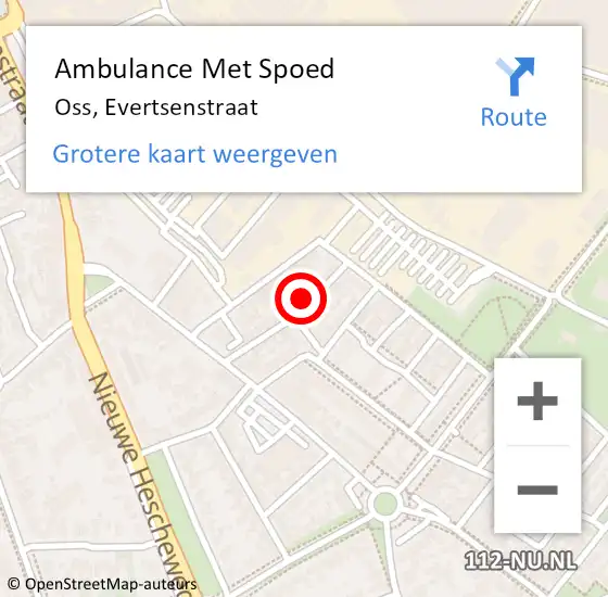 Locatie op kaart van de 112 melding: Ambulance Met Spoed Naar Oss, Evertsenstraat op 10 april 2016 18:30