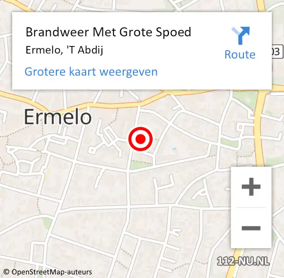 Locatie op kaart van de 112 melding: Brandweer Met Grote Spoed Naar Ermelo, 'T Abdij op 10 april 2016 18:51