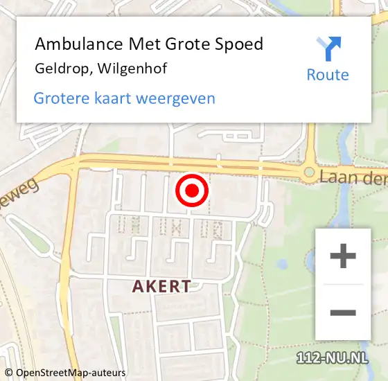 Locatie op kaart van de 112 melding: Ambulance Met Grote Spoed Naar Geldrop, Wilgenhof op 10 april 2016 19:18