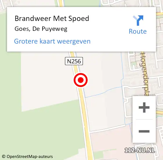 Locatie op kaart van de 112 melding: Brandweer Met Spoed Naar Goes, De Puyeweg op 10 april 2016 20:08