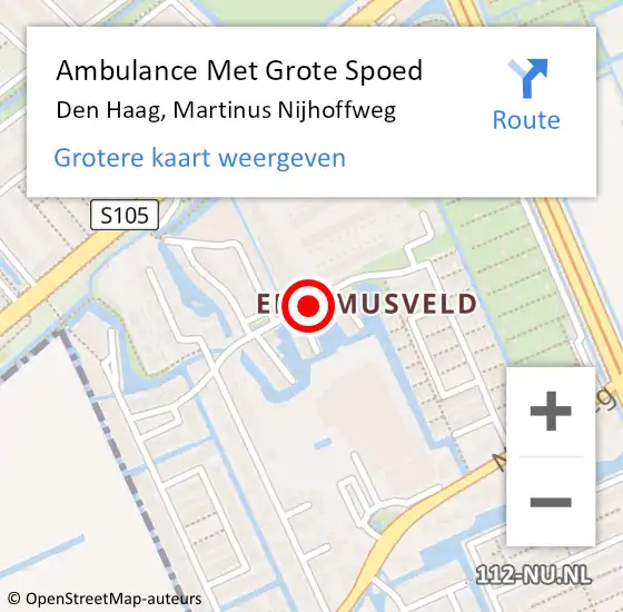 Locatie op kaart van de 112 melding: Ambulance Met Grote Spoed Naar Den Haag, Martinus Nijhoffweg op 10 april 2016 20:36