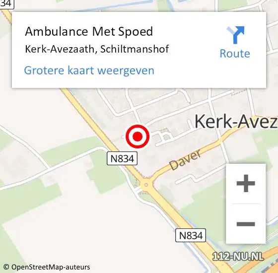 Locatie op kaart van de 112 melding: Ambulance Met Spoed Naar Kerk-Avezaath, Schiltmanshof op 10 april 2016 22:04