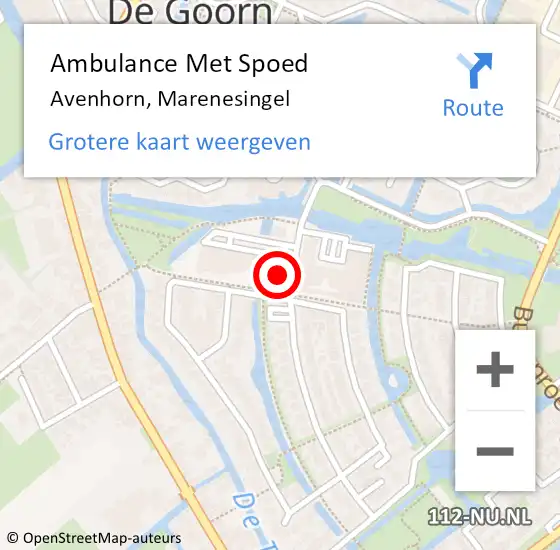 Locatie op kaart van de 112 melding: Ambulance Met Spoed Naar Avenhorn, Marenesingel op 11 april 2016 00:06