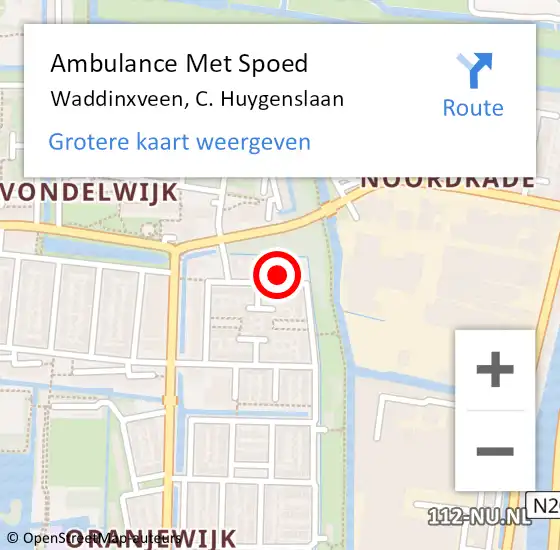 Locatie op kaart van de 112 melding: Ambulance Met Spoed Naar Waddinxveen, C. Huygenslaan op 11 april 2016 03:59