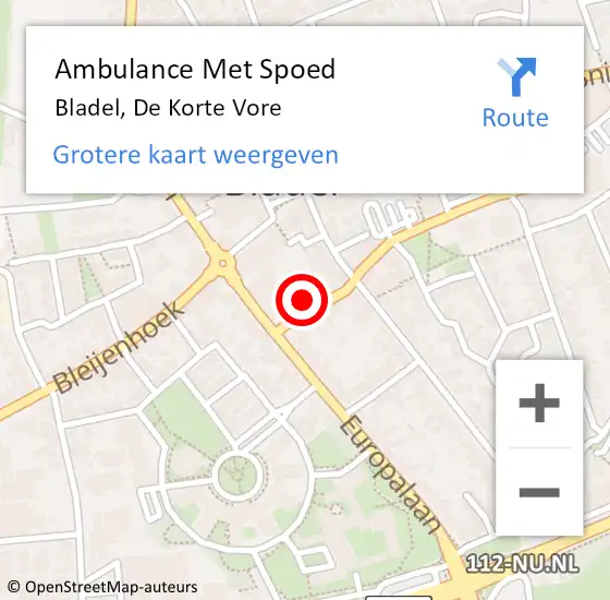 Locatie op kaart van de 112 melding: Ambulance Met Spoed Naar Bladel, De Korte Vore op 11 april 2016 04:57
