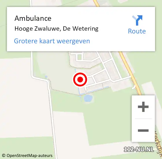 Locatie op kaart van de 112 melding: Ambulance Hooge Zwaluwe, De Wetering op 11 april 2016 07:51