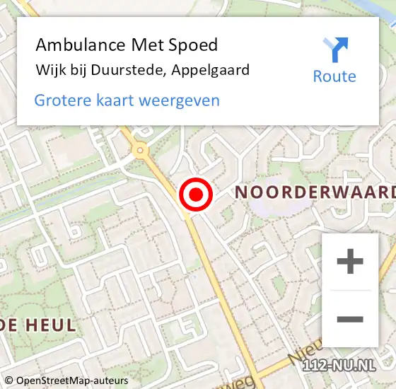 Locatie op kaart van de 112 melding: Ambulance Met Spoed Naar Wijk bij Duurstede, Appelgaard op 11 april 2016 09:05