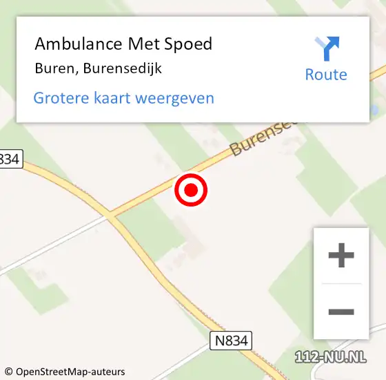 Locatie op kaart van de 112 melding: Ambulance Met Spoed Naar Buren, Burensedijk op 11 april 2016 09:18