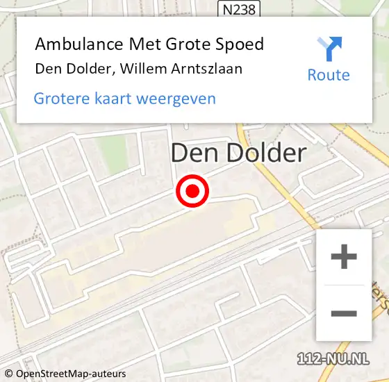 Locatie op kaart van de 112 melding: Ambulance Met Grote Spoed Naar Den Dolder, Willem Arntszlaan op 11 april 2016 09:34