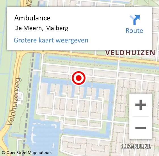 Locatie op kaart van de 112 melding: Ambulance De Meern, Malberg op 11 april 2016 10:18