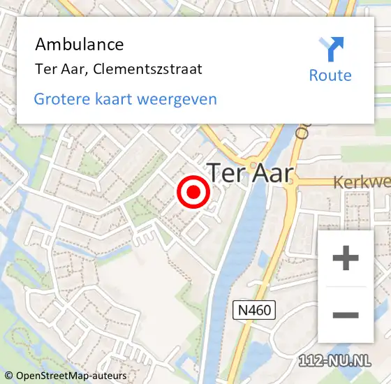 Locatie op kaart van de 112 melding: Ambulance Ter Aar, Clementszstraat op 11 december 2013 15:46