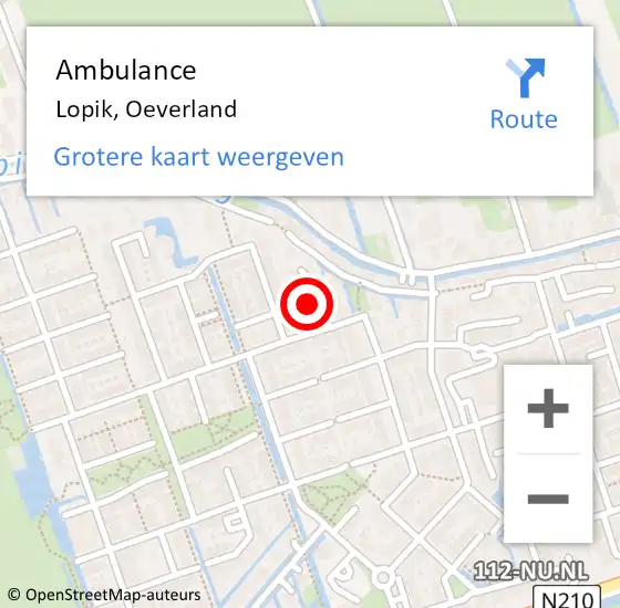 Locatie op kaart van de 112 melding: Ambulance Lopik, Oeverland op 11 december 2013 15:52