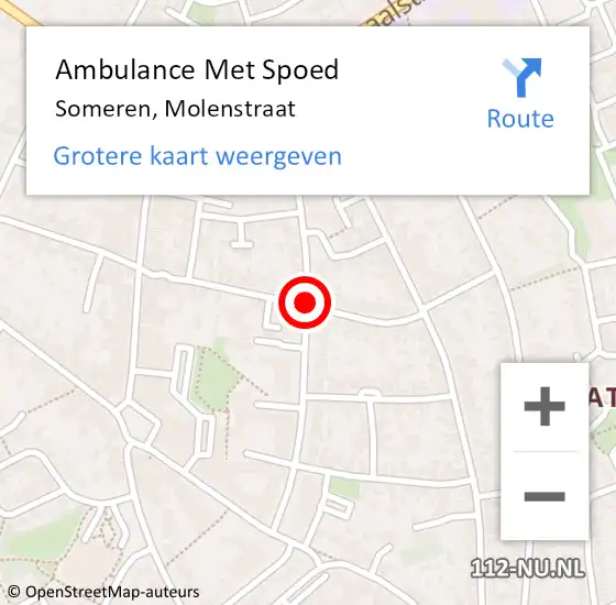 Locatie op kaart van de 112 melding: Ambulance Met Spoed Naar Someren, Molenstraat op 11 april 2016 11:51
