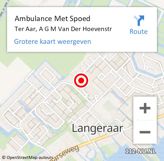 Locatie op kaart van de 112 melding: Ambulance Met Spoed Naar Ter Aar, A G M Van Der Hoevenstr op 11 april 2016 12:43