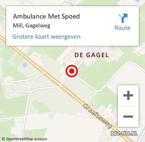 Locatie op kaart van de 112 melding: Ambulance Met Spoed Naar Mill, Gagelweg op 11 april 2016 14:03