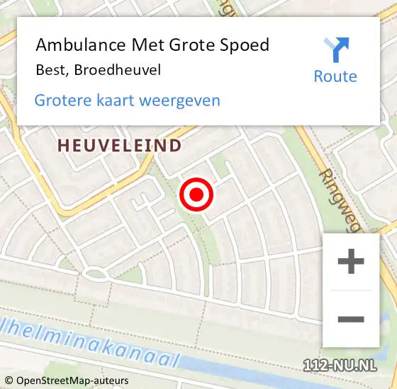 Locatie op kaart van de 112 melding: Ambulance Met Grote Spoed Naar Best, Broedheuvel op 11 april 2016 14:08