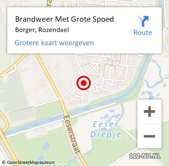 Locatie op kaart van de 112 melding: Brandweer Met Grote Spoed Naar Borger, Rozendael op 11 april 2016 14:19