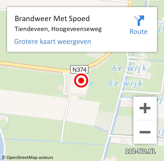 Locatie op kaart van de 112 melding: Brandweer Met Spoed Naar Tiendeveen, Hoogeveenseweg op 11 april 2016 14:23