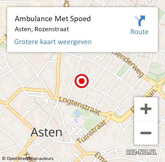 Locatie op kaart van de 112 melding: Ambulance Met Spoed Naar Asten, Rozenstraat op 11 april 2016 15:22