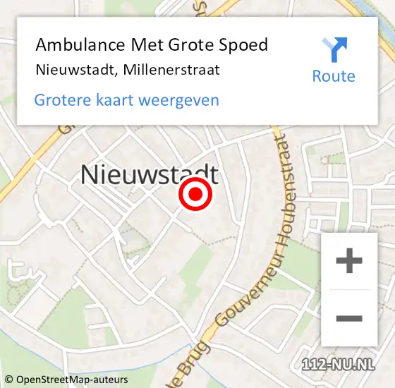 Locatie op kaart van de 112 melding: Ambulance Met Grote Spoed Naar Nieuwstadt, Millenerstraat op 11 april 2016 15:40