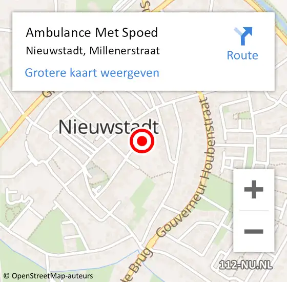 Locatie op kaart van de 112 melding: Ambulance Met Spoed Naar Nieuwstadt, Millenerstraat op 11 april 2016 16:10