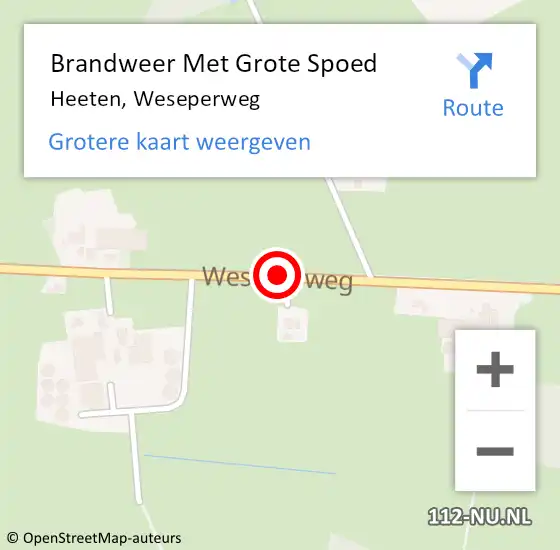 Locatie op kaart van de 112 melding: Brandweer Met Grote Spoed Naar Heeten, Weseperweg op 11 april 2016 16:36