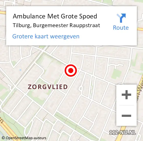 Locatie op kaart van de 112 melding: Ambulance Met Grote Spoed Naar Tilburg, Burgemeester Rauppstraat op 11 april 2016 17:45