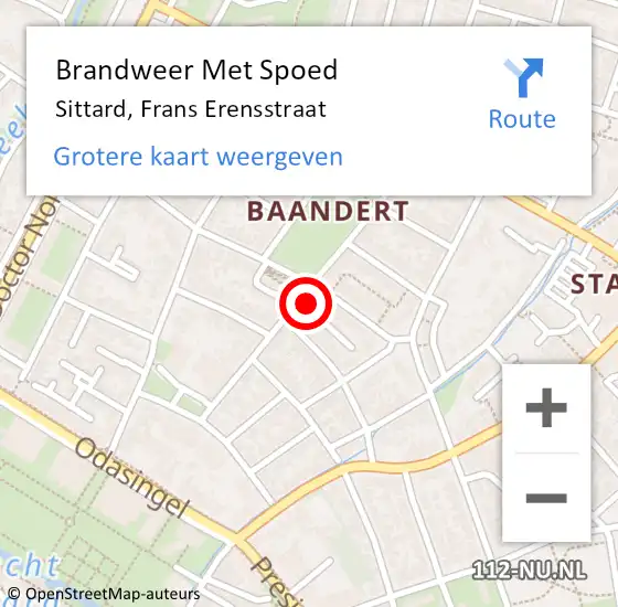 Locatie op kaart van de 112 melding: Brandweer Met Spoed Naar Sittard, Frans Erensstraat op 11 april 2016 20:28