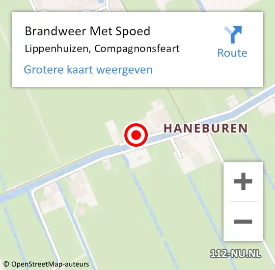 Locatie op kaart van de 112 melding: Brandweer Met Spoed Naar Lippenhuizen, Compagnonsfeart op 11 april 2016 21:42