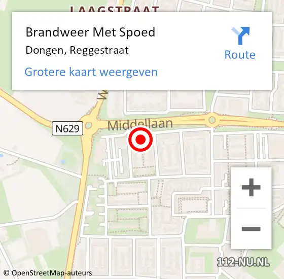 Locatie op kaart van de 112 melding: Brandweer Met Spoed Naar Dongen, Reggestraat op 11 april 2016 22:59