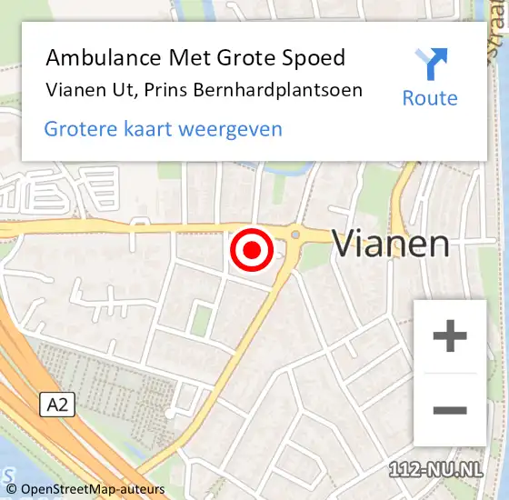 Locatie op kaart van de 112 melding: Ambulance Met Grote Spoed Naar Vianen Ut, Prins Bernhardplantsoen op 12 april 2016 00:22