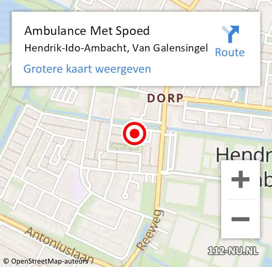 Locatie op kaart van de 112 melding: Ambulance Met Spoed Naar Hendrik-Ido-Ambacht, Van Galensingel op 12 april 2016 00:57