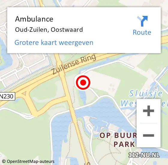 Locatie op kaart van de 112 melding: Ambulance Oud-Zuilen, Oostwaard op 12 april 2016 04:40
