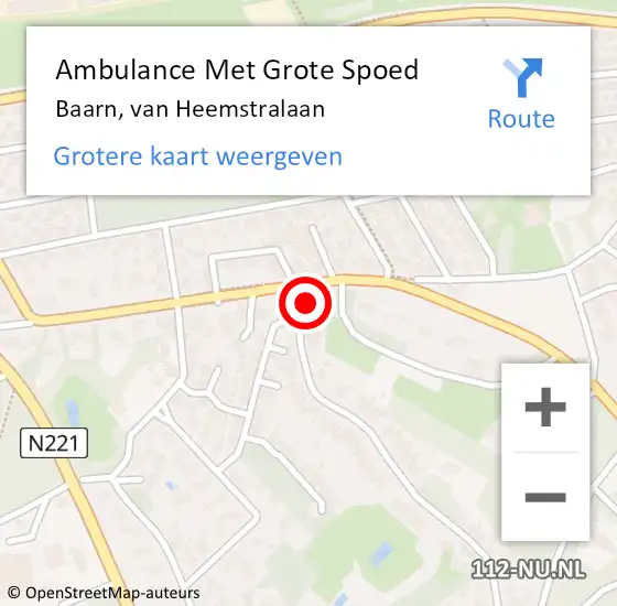 Locatie op kaart van de 112 melding: Ambulance Met Grote Spoed Naar Baarn, van Heemstralaan op 12 april 2016 06:37