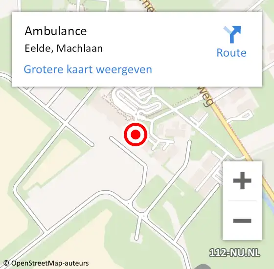 Locatie op kaart van de 112 melding: Ambulance Eelde, Machlaan op 12 april 2016 09:14