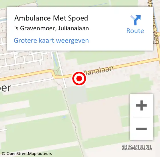 Locatie op kaart van de 112 melding: Ambulance Met Spoed Naar 's Gravenmoer, Julianalaan op 12 april 2016 09:42