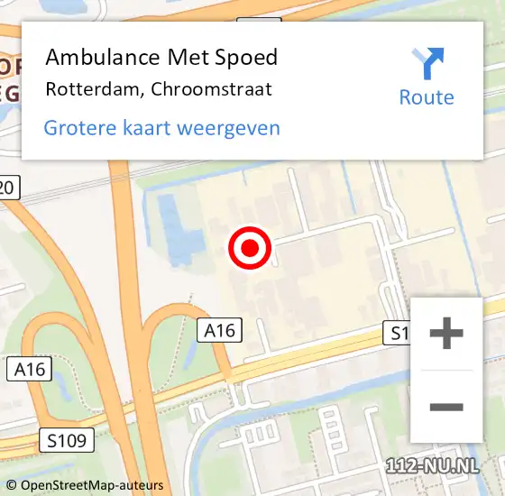 Locatie op kaart van de 112 melding: Ambulance Met Spoed Naar Rotterdam, Chroomstraat op 12 april 2016 09:55