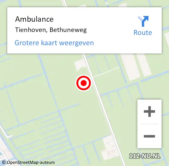 Locatie op kaart van de 112 melding: Ambulance Tienhoven, Bethuneweg op 12 april 2016 10:04