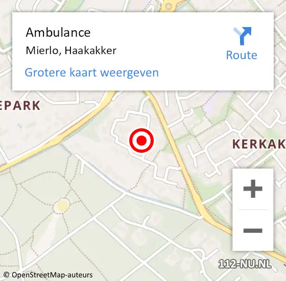 Locatie op kaart van de 112 melding: Ambulance Mierlo, Haakakker op 12 april 2016 10:07