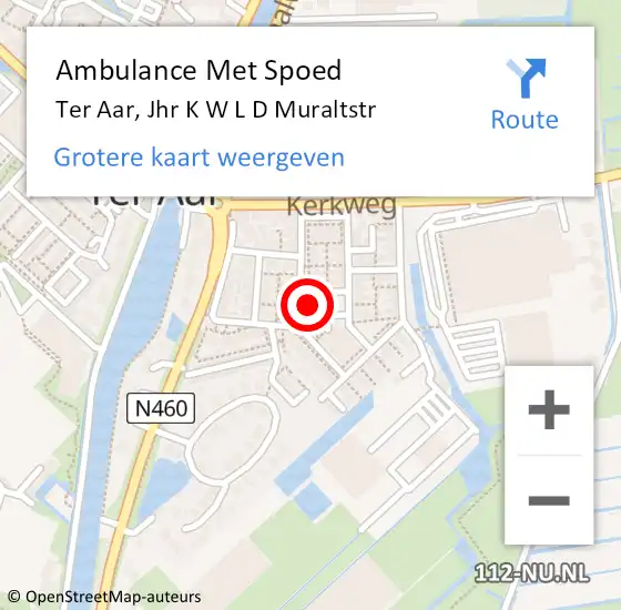 Locatie op kaart van de 112 melding: Ambulance Met Spoed Naar Ter Aar, Jhr K W L D Muraltstr op 12 april 2016 10:39