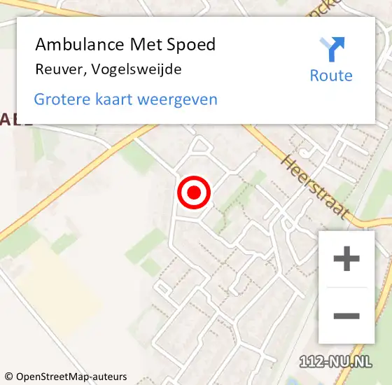 Locatie op kaart van de 112 melding: Ambulance Met Spoed Naar Reuver, Vogelsweijde op 12 april 2016 11:02