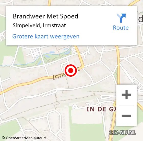 Locatie op kaart van de 112 melding: Brandweer Met Spoed Naar Simpelveld, Irmstraat op 12 april 2016 12:01