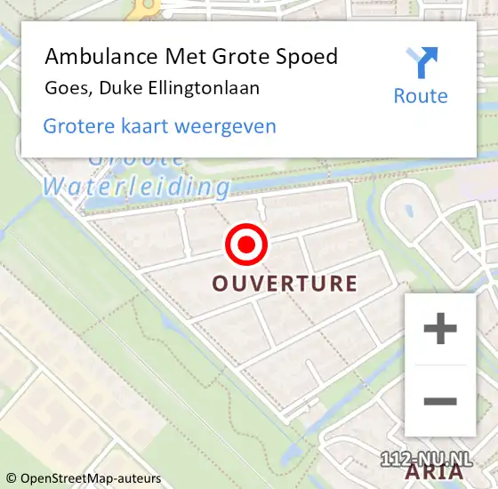 Locatie op kaart van de 112 melding: Ambulance Met Grote Spoed Naar Goes, Duke Ellingtonlaan op 12 april 2016 12:45