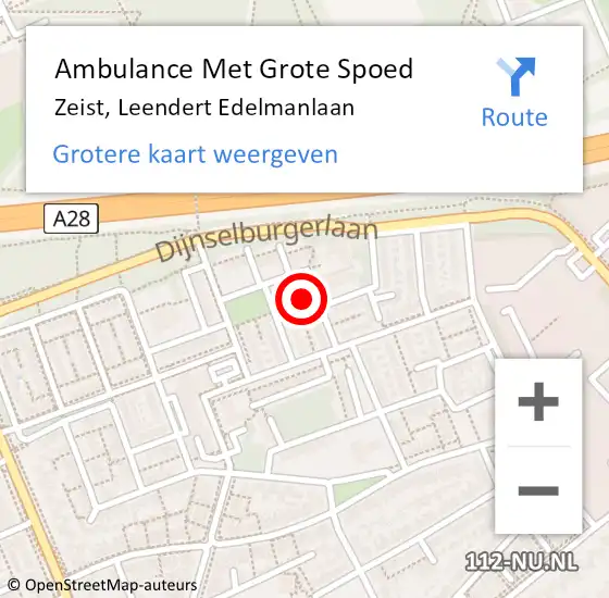 Locatie op kaart van de 112 melding: Ambulance Met Grote Spoed Naar Zeist, Leendert Edelmanlaan op 12 april 2016 12:50