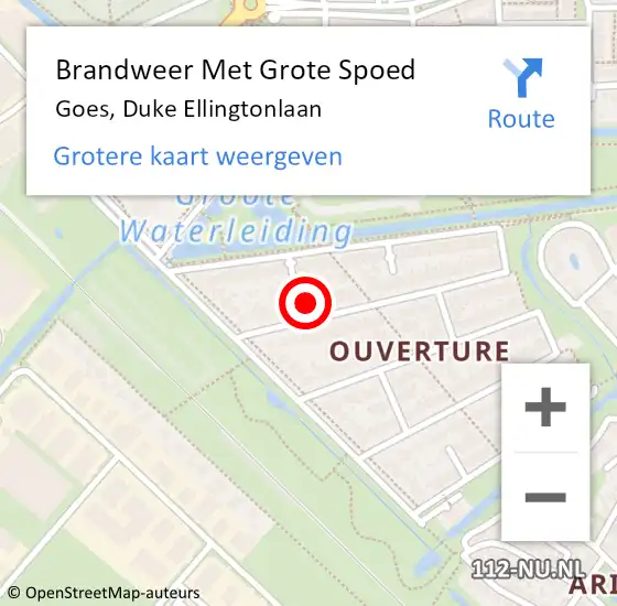 Locatie op kaart van de 112 melding: Brandweer Met Grote Spoed Naar Goes, Duke Ellingtonlaan op 12 april 2016 13:03