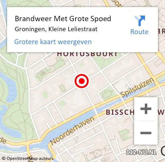 Locatie op kaart van de 112 melding: Brandweer Met Grote Spoed Naar Groningen, Kleine Leliestraat op 12 april 2016 13:39