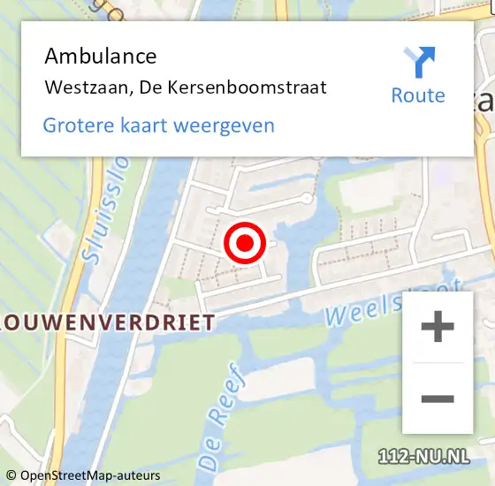 Locatie op kaart van de 112 melding: Ambulance Westzaan, De Kersenboomstraat op 12 april 2016 19:04