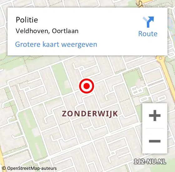 Locatie op kaart van de 112 melding: Politie Veldhoven, Oortlaan op 12 april 2016 19:12