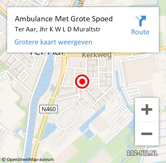 Locatie op kaart van de 112 melding: Ambulance Met Grote Spoed Naar Ter Aar, Jhr K W L D Muraltstr op 12 april 2016 19:15